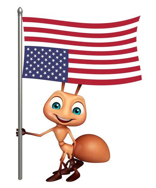 Personnage de bande dessinée fourmi avec drapeau — Photo