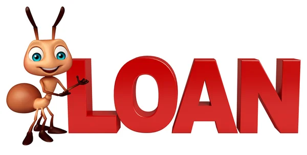 Ant kreslená postava znakem půjčky — Stock fotografie