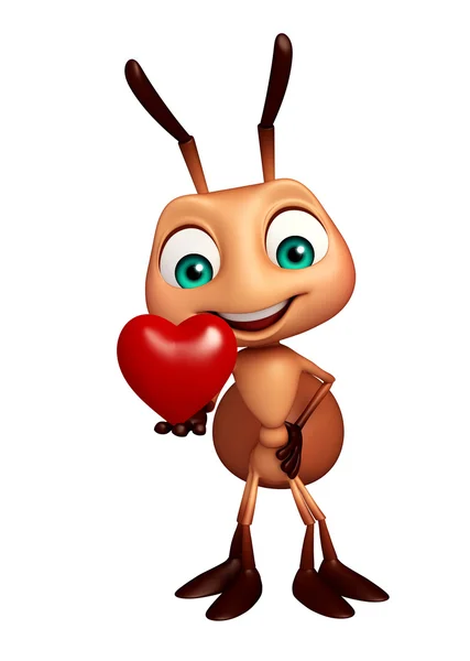 Divertido personaje de dibujos animados Ant con corazón —  Fotos de Stock