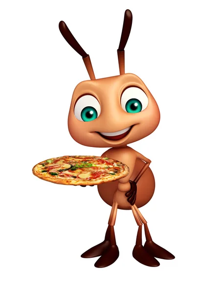 Ant cartoon character with pizza — Stock Photo, Image