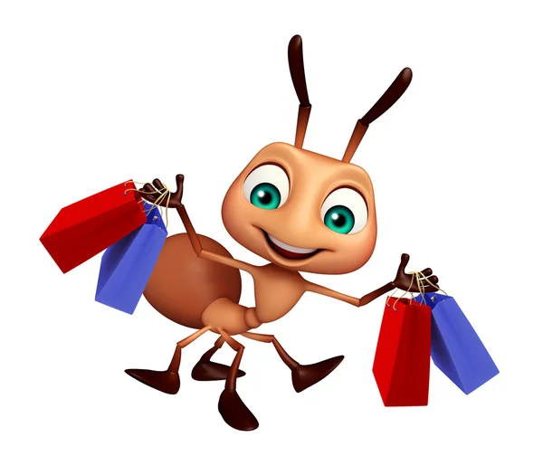 Ant cartoon character with shopping bag