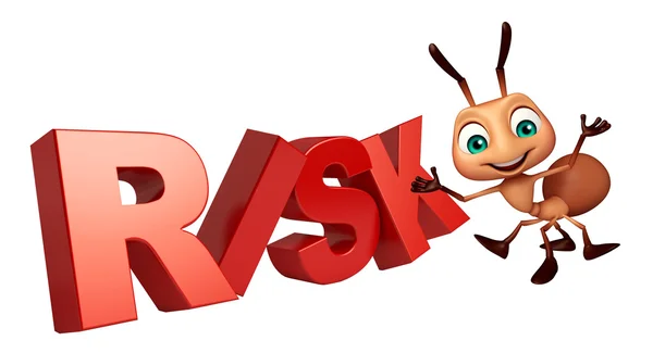 Hormiga personaje de dibujos animados con signo de riesgo —  Fotos de Stock