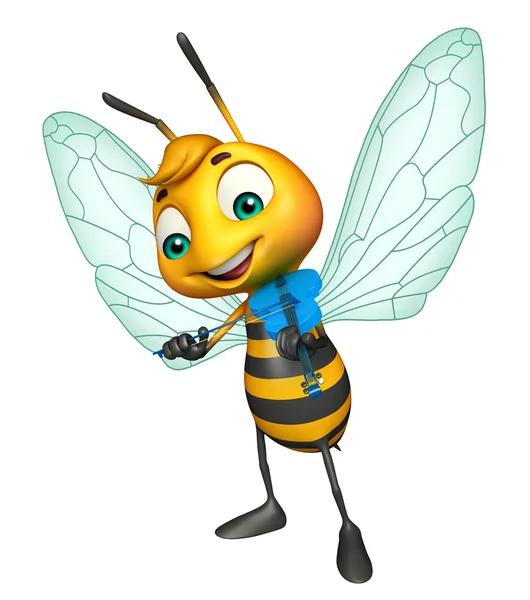 Ładny Bee charakter kreskówka z gitara — Zdjęcie stockowe