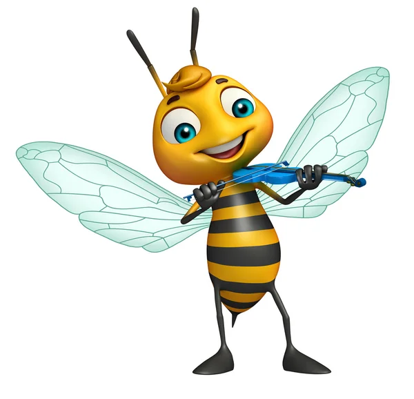 Roztomilé včelí kreslená postava s kytarou — Stock fotografie