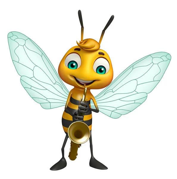 Schattig Bee stripfiguur met saxofoon — Stockfoto