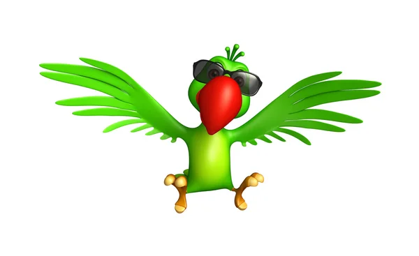 Carino pappagallo personaggio dei cartoni animati con occhiali da sole — Foto Stock
