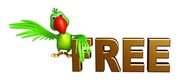 Fun Parrot cartoon character with free sign — Stock Photo, Image