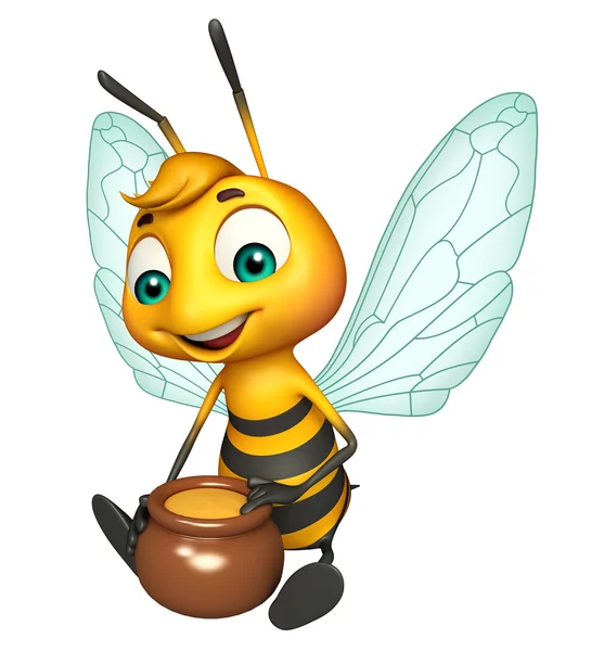 cute Bee cartoon character with honey pot