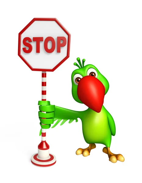 Zabawy papugę kreskówka z znak stop — Zdjęcie stockowe