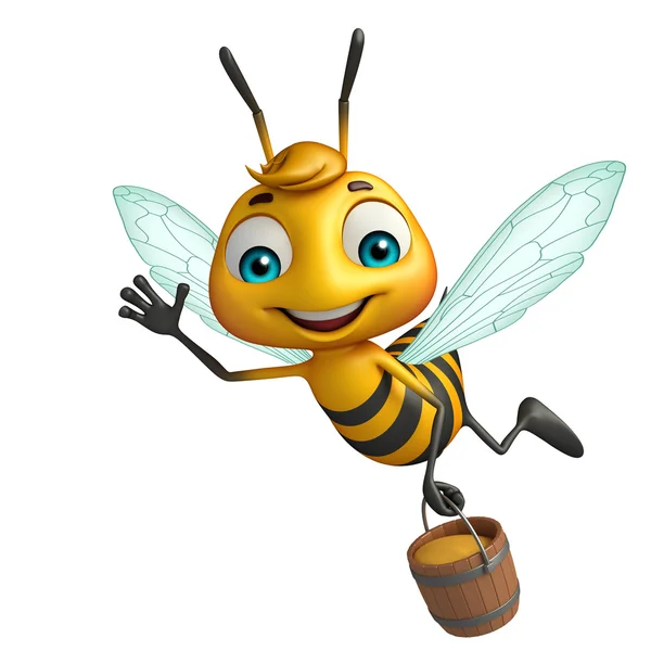 可爱的蜜蜂卡通角色，与蜂蜜罐 — 图库照片
