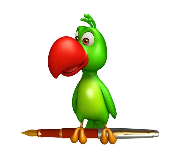 Διασκέδαση παπαγάλος χαρακτήρα κινουμένων σχεδίων με πένα — Φωτογραφία Αρχείου