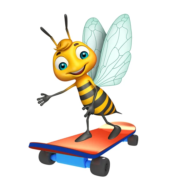 Söt Bee seriefiguren med skateboard — Stockfoto