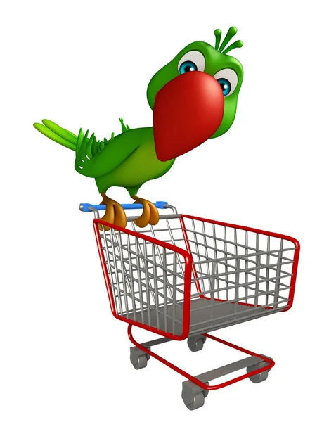 Niedlichen Papagei Cartoon-Figur mit Trolly — Stockfoto