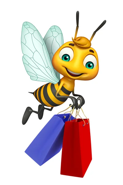 Lindo personaje de dibujos animados de abeja con bolsa de compras —  Fotos de Stock