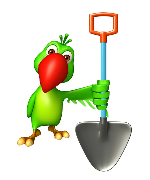 Милый персонаж мультфильма о попугае с лопатой — стоковое фото