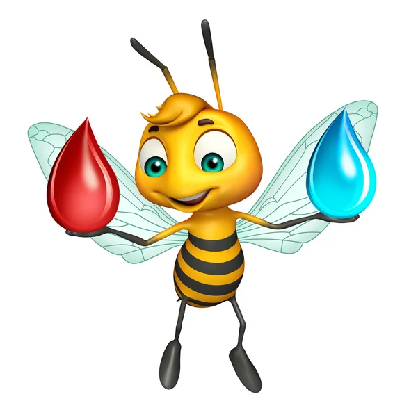 Lindo personaje de dibujos animados de abeja con gota de agua y gota de sangre — Foto de Stock