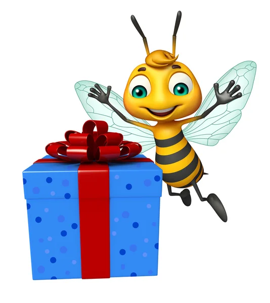 Ładny Bee charakter kreskówka z pudełko — Zdjęcie stockowe