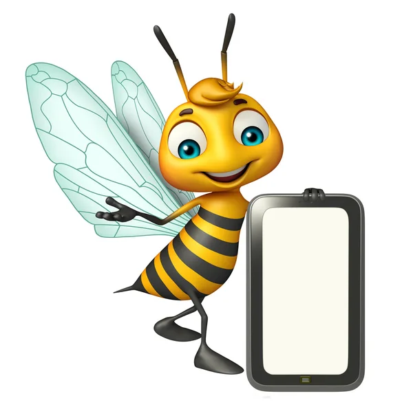 Divertido personaje de dibujos animados de abeja con móvil — Foto de Stock
