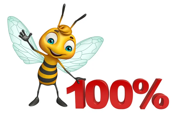 Eğlenceli arı çizgi film karakteri ile % 100 işareti — Stok fotoğraf