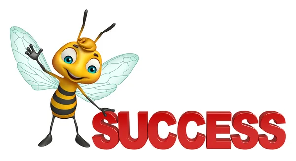 Divertido personaje de dibujos animados de abeja con signo de éxito —  Fotos de Stock