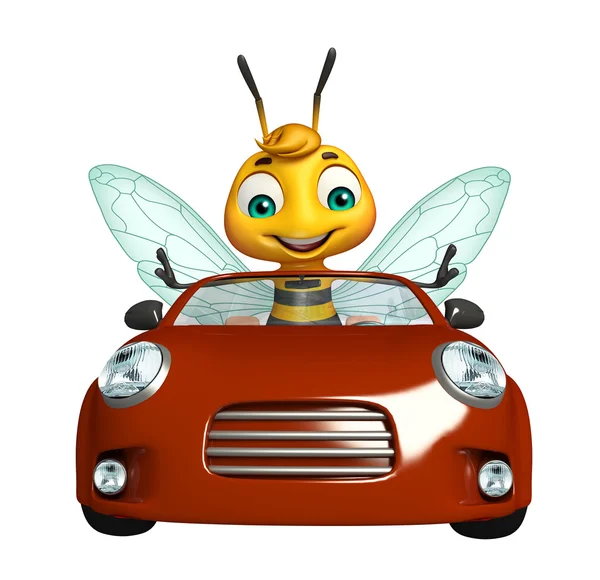 fun Bee cartoon character  with car