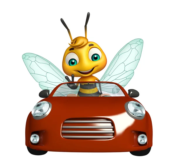 fun Bee cartoon character  with car