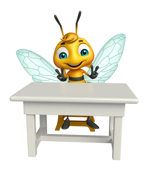 Personnage de dessin animé mignon abeille avec table et chaise — Photo