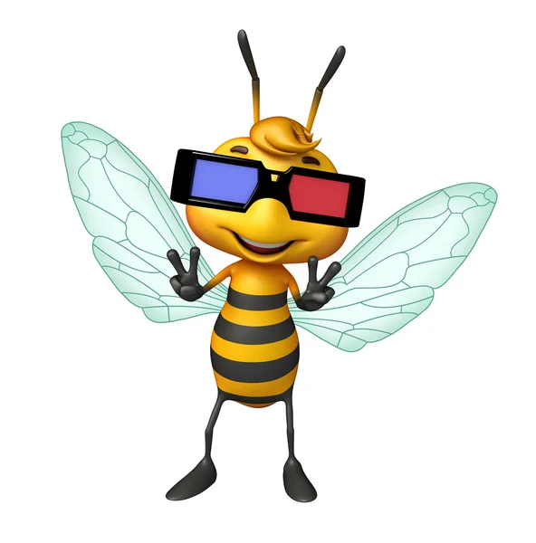 Lindo personaje de dibujos animados de abeja con gafas 3D — Foto de Stock