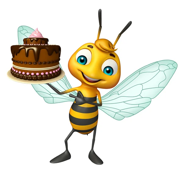 Zabawy Bee postać z kreskówek z ciastem — Zdjęcie stockowe