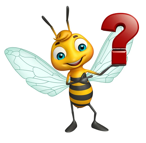 fun Bee cartoon character with question mark sign