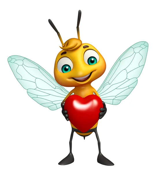 Divertido personaje de dibujos animados de abeja con corazón —  Fotos de Stock