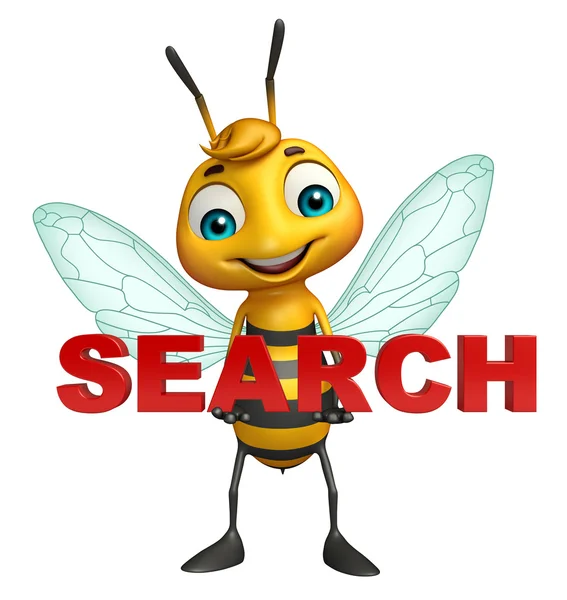 fun Bee cartoon character with search sign