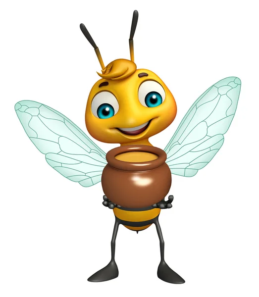 Cute Bee cartoon character with honey pot — Stock Photo, Image