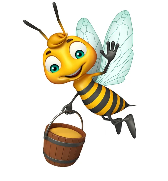 Cute Bee cartoon character with honey pot — Stock Photo, Image