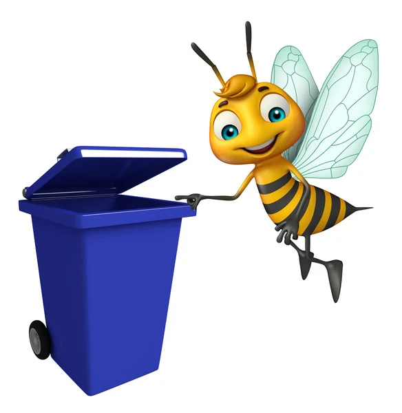 Lindo personaje de dibujos animados de abeja con cubo de basura —  Fotos de Stock