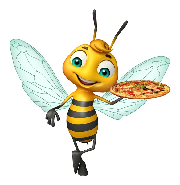 Bee cartoon character with pizza — Stock Photo, Image