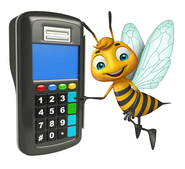 Personagem de desenho animado abelha com máquina de troca — Fotografia de Stock