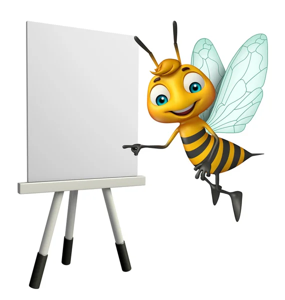 cute Bee cartoon character with white board