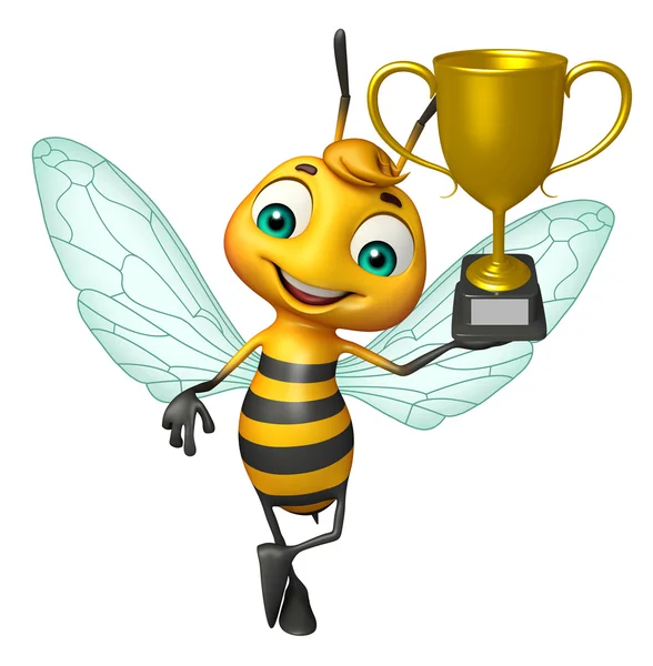Bee cartoon character with winning cup