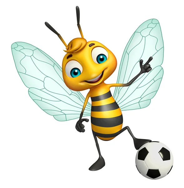 Bee cartoon character with football — Stock Photo, Image