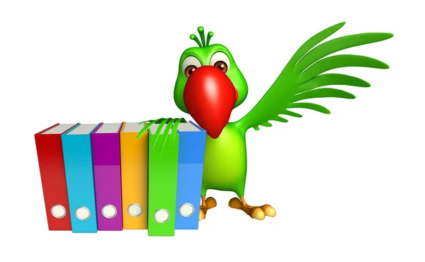 Parrot cartoon character with files — Stock Photo, Image