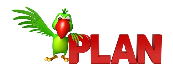 Personagem de desenho animado papagaio com sinal de plano — Fotografia de Stock