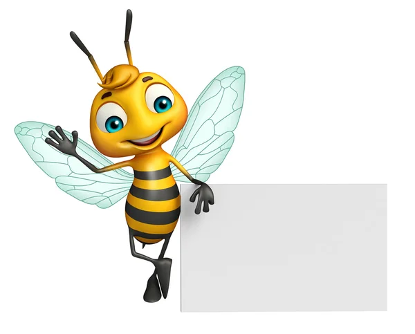 Lindo personaje de dibujos animados de abeja con tablero blanco — Foto de Stock