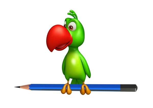 Carino pappagallo personaggio dei cartoni animati con matita — Foto Stock
