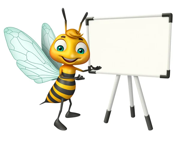 Personnage de dessin animé mignon abeille avec tableau blanc — Photo