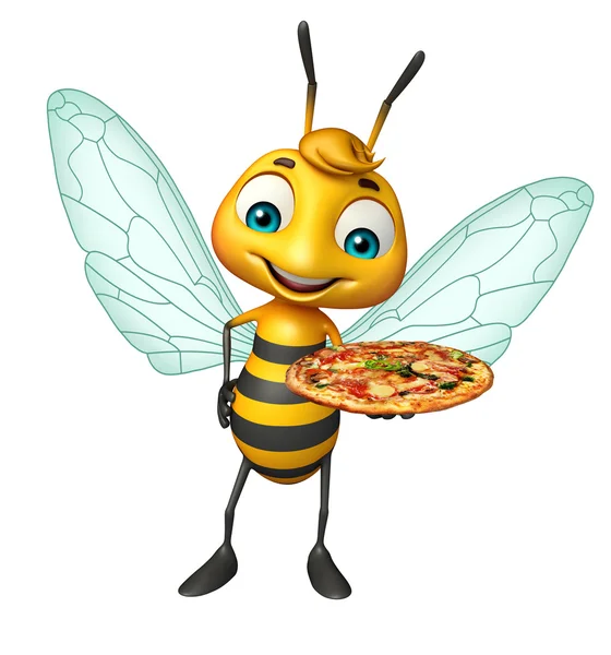 Bee cartoon character with pizza — Stock Photo, Image