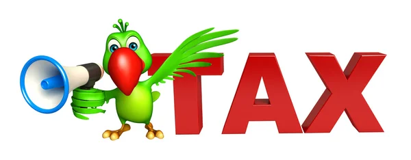 鹦鹉的卡通人物与扬声器和税务标志 — 图库照片