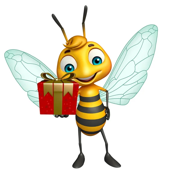 可爱的蜜蜂卡通人物与礼品盒 — 图库照片