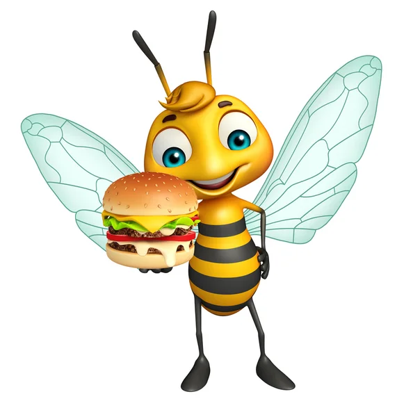 Spaß Biene Cartoon-Figur mit Burger — Stockfoto