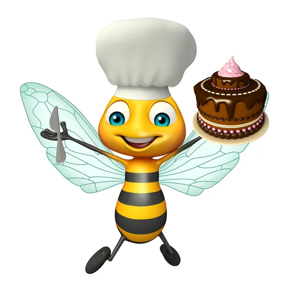 Spaß Biene Cartoon-Figur mit Kuchen — Stockfoto